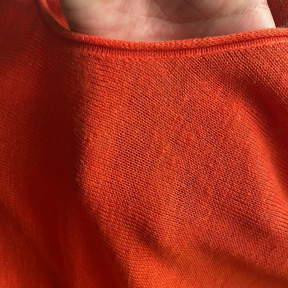 EILEEN FISHER Woman’s Orange Linen 3/4 Sleeve Pullover Sweater Top - Picture 4 of 5